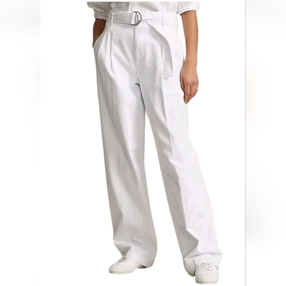 Polo Ralph Lauren Pants - Polo Ralph Lauren Womens Pants Size 8 White Belted Wide Leg Denim